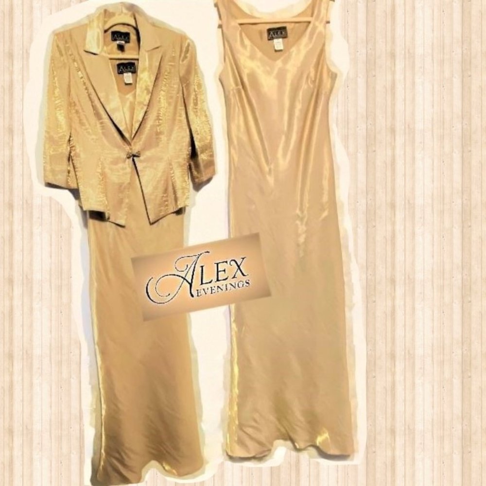 Alex Evenings gold tone evening gown dress jacket